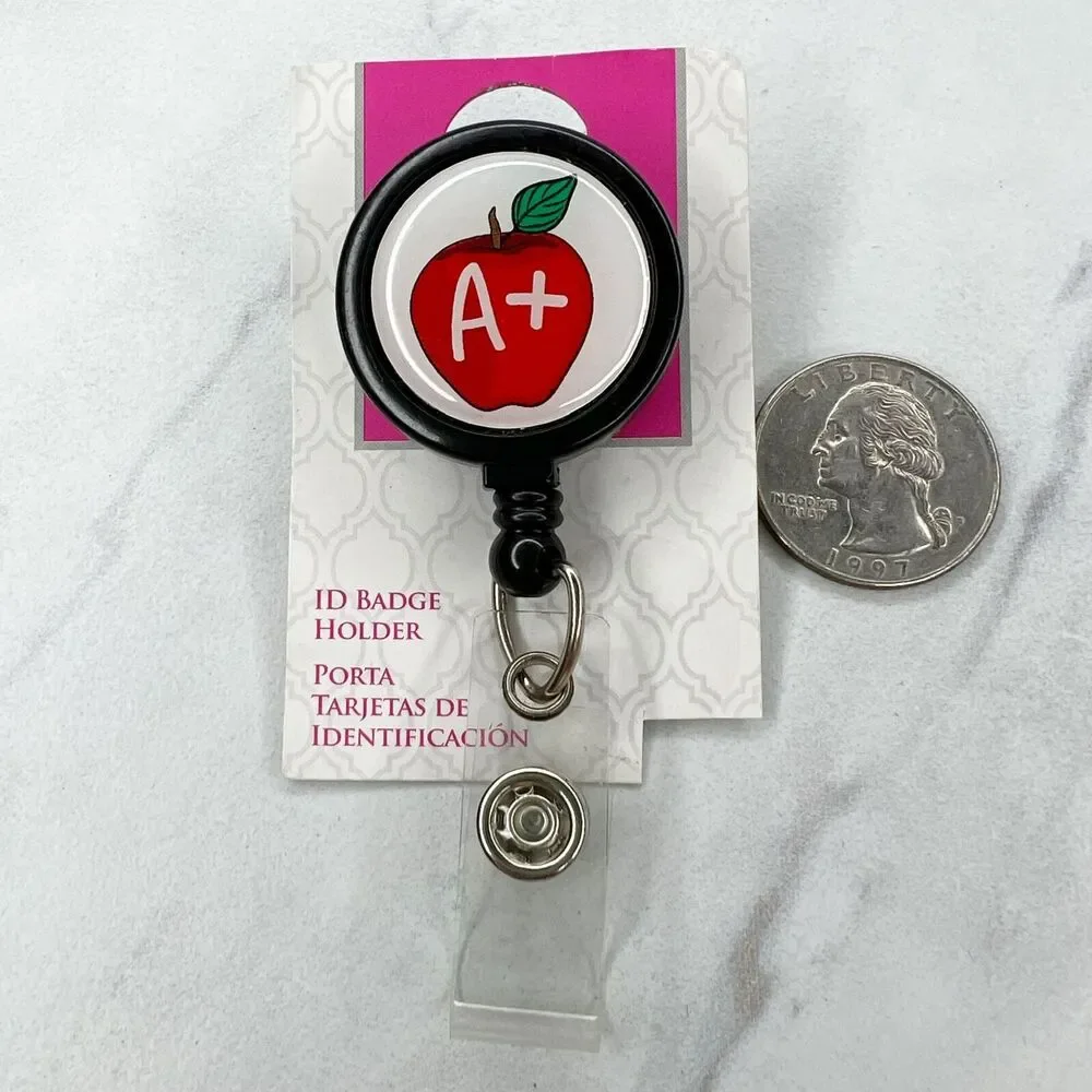 A+ Teacher Apple Clip On School Work Retractable Badge ID Holder